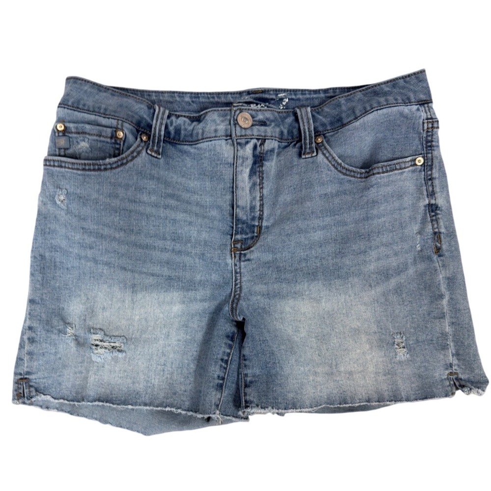 Seven7 Womens Distressed Denim Jean Shorts Light Wash Raw Hem Size 10